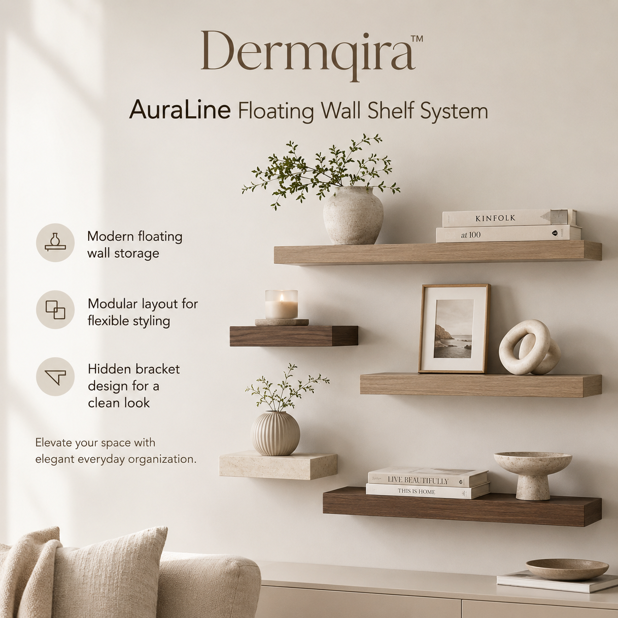 Dermqira™ AuraLine Floating Wall Shelf System