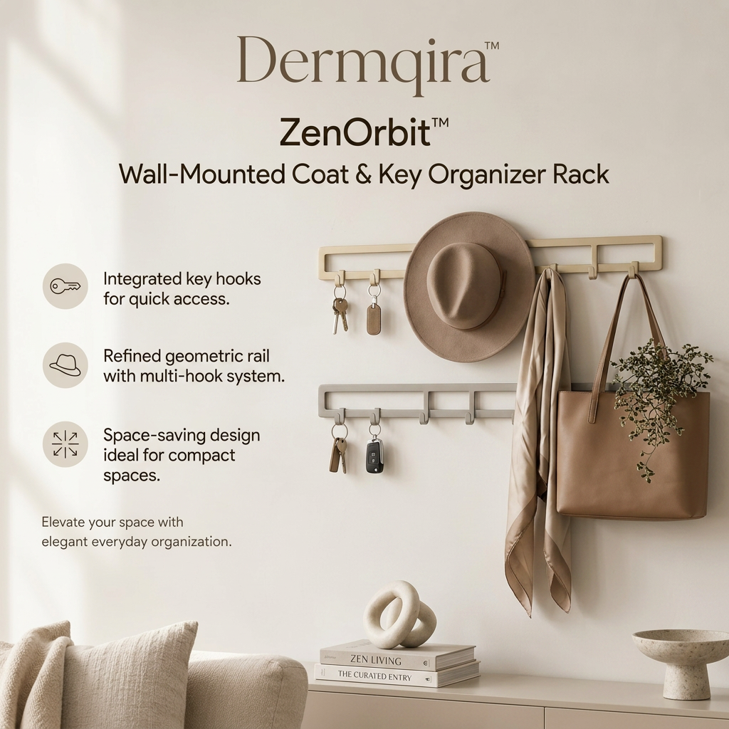 Dermqira™ ZenOrbit Wall-Mounted Coat & Key Organizer Rack