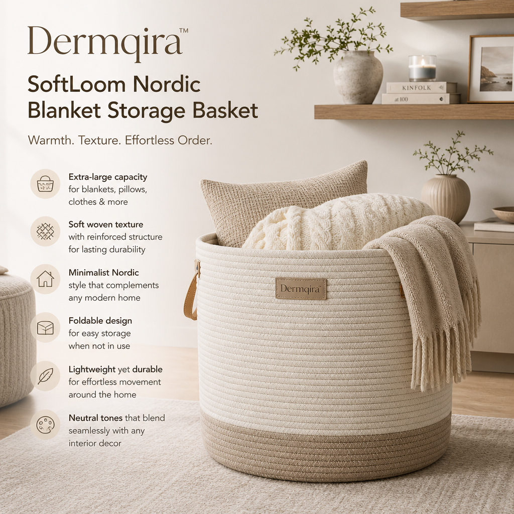Dermqira™ SoftLoom Nordic Blanket Storage Basket